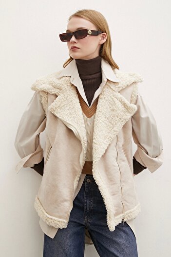 Never more Beige Suede Wool Leather Vest