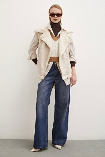 Never more Beige Suede Wool Leather Vest