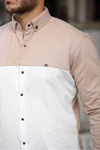comstar Men's Basic Double Color Winter Long Sleeve Cream Shirt