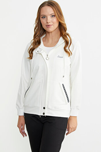 Sementa Ecru Hooded Zipper Closure Tracksuit Set