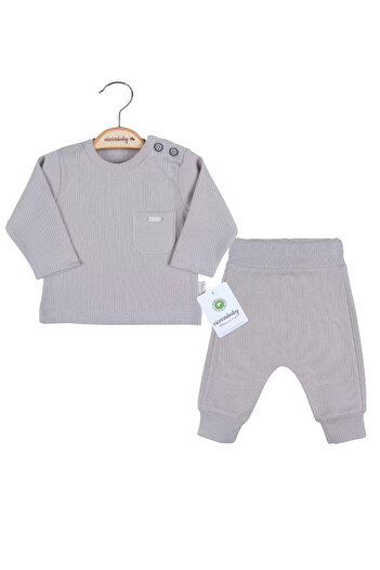 dalinda Pocket Embroidered Shoulder Buttoned 100% Cotton Baby Boy Set