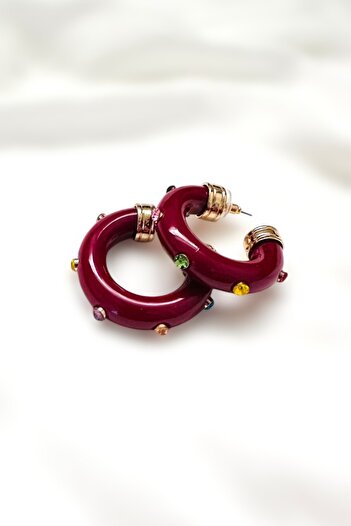 PETEK AKSESUAR Acrylic Colored Rhinestone Zimbali Hoop Earring