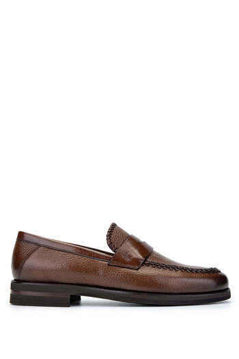 Tamer Tanca Men's Genuine Leather Tan Loafer Shoes