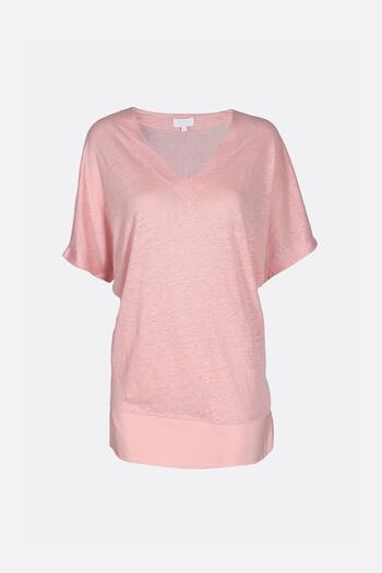 Escada V-neck Low Sleeve Long Linen T-shirt