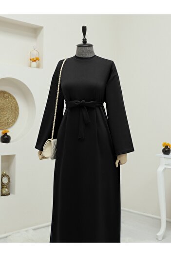 Modamorfo Crew Neck Waist Lace-Up Dress