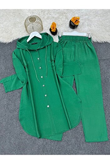 Modamorfo Metal Buttoned Hooded Trousers Double Set - Green
