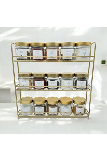 zezedesing Spice Rack Set with Gold Metal Stand 255Cc (15 Pieces Gold Lid)