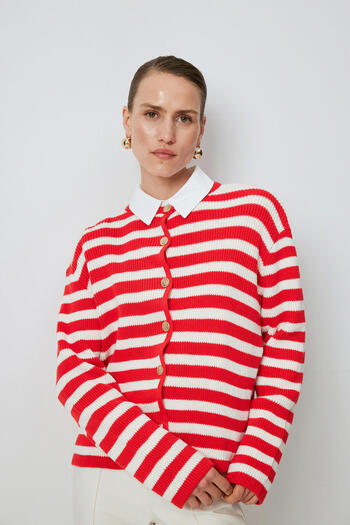 Touché Privé Gold Buttoned Striped Short Cardigan