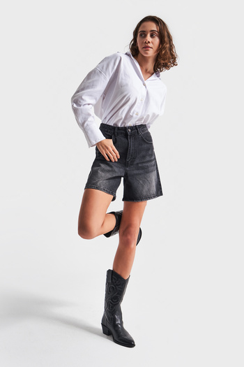 its basic Women's Dark Smoked Color Diana Mom Fit Midi Length Denim Shorts