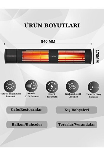 HOTTABLE Supreme Plus 3000 Watt U.kumandalı Cafe Restoran Balko Bahçe Infrared Dış Mekan Isıtıcı