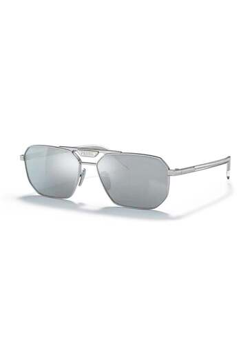 Prada Pr 58Ys 1Bc02R 57 Mirrored Men's Rectangular Gray Metal Sunglasses