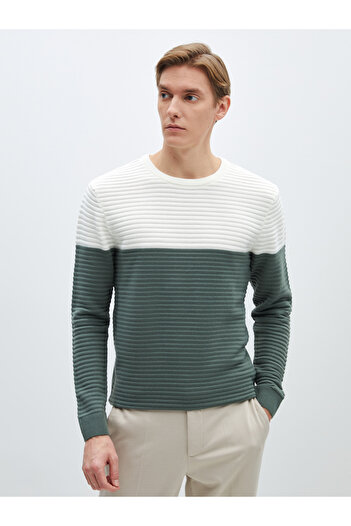 LC Waikiki Crew Neck Long Sleeve Color Blocked Men's Knitwear Sweater