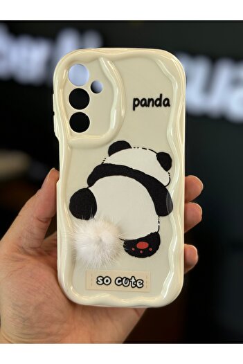 Fibaks Galaxy M34 Compatible Case Designed Patterned Camera Protection Panda White Tassel Silicone Cover