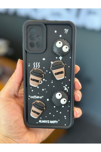 Fibaks Galaxy A51 Compatible Case Designed Patterned Camera Protection Coffee Cookie Black Soft Silicone Case
