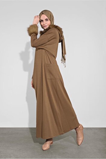 Alvina Hooded Fur Detailed Dress 40412