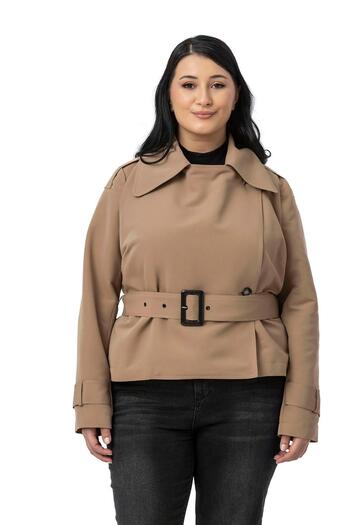DISENTIS MODEST Large Size Mono Collar Belted Lined Short Mink Trench Coat