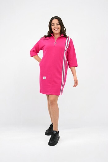 Koza Butik Women's Large Size Half Zipper Stripe Detailed Sports Dress 5277-25