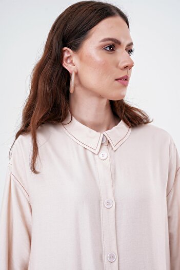 Zühre BeiGe Colored Shirt Collar Pocket ClothinG - Gç-0175