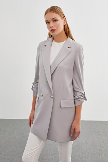 Zühre Sleeve Detailed Gray Jacket C-0002