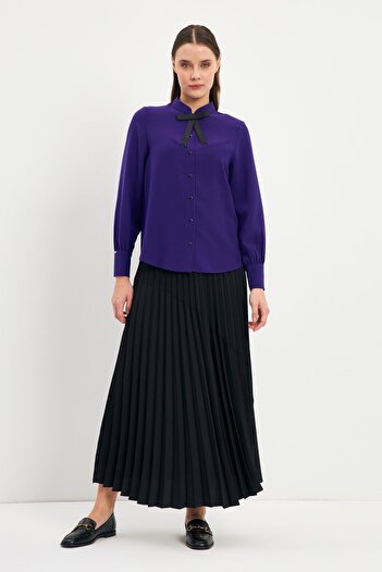 Zühre Bow Detailed Buttoned Purple Shirt G-0090