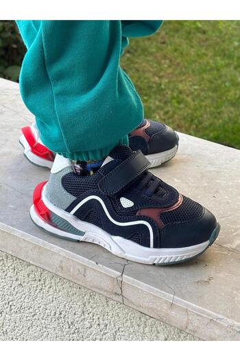 kids A more Brice Velcro Elastic Mesh Detailed Leather Boys' Sneakers Navy Blue