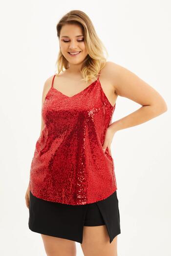 MYLİNE Lined Rope Strap Sequined Blouse