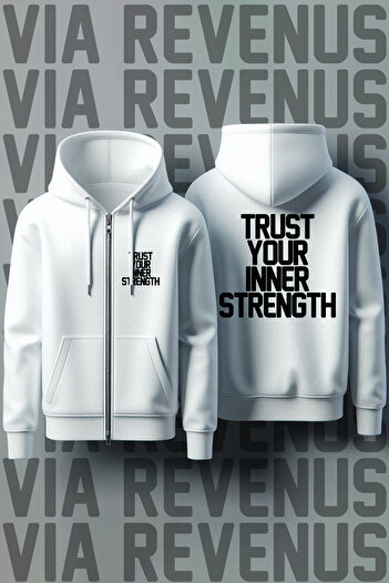Vordevia Trust the Power Inside Ζακέτα με φερμουάρ Unisex με κουκούλα με στάμπα μπροστά και πίσω