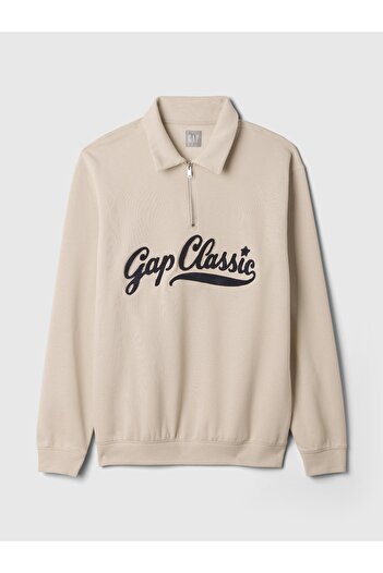 GAP Erkek Bej Gap Logo Vintage Soft Fermuarlı Pullover Sweatshirt