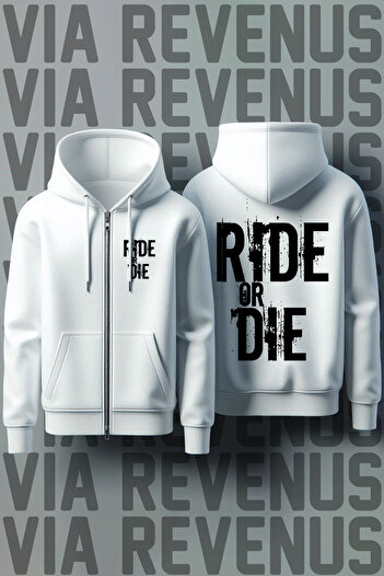 Vordevia Ride or Die Biker Μπροστινή και Πίσω Ζακέτα με φερμουάρ Unisex Λευκή Φούτερ