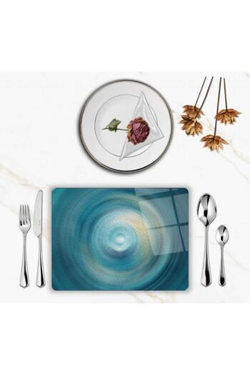 Ena Unity Special Design Glass Printed Blue Ring Plate Set 2 Pieces