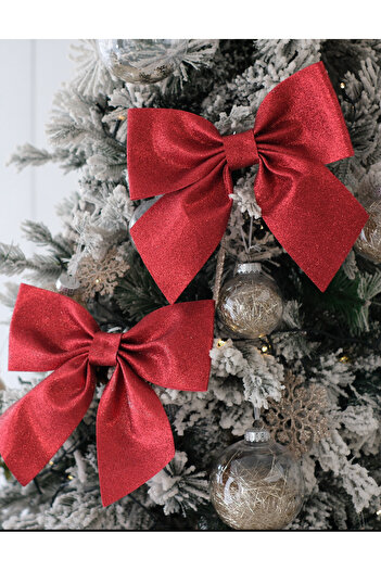Cansüs Red Glitter Eva Bow Decoration Christmas Pine Tree Ornament 25 X 25cm.