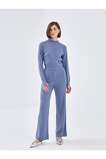 LC Waikiki Blue Elastic Waist Textured Women's Knitwear Trousers
