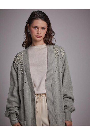 Kayra Moss Green Exclusive Pearled Knitwear Tunic