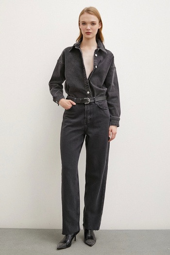 Never more High Waist Cut-Cut Mom Jean Black