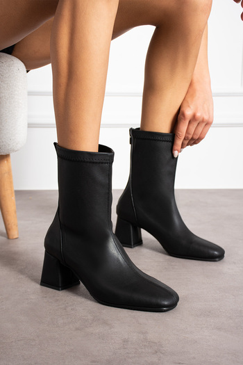 Parparastil Women's Stretch Ankle Medium Size Blunt Fit Leather Boots Heeled Winter Boots & Booties