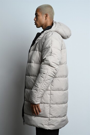 Rocqerx R-2332 Hooded Sleeve Zipper Detailed Long Puffer Jacket