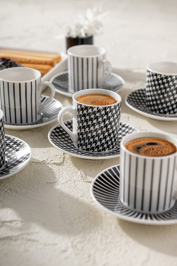 Emsan Fernanda New Bone - Black Coffee Cup Set for 6 People, 90 ml