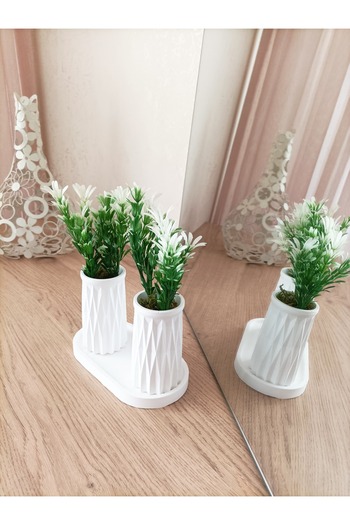 aksenbirstore Mini Patterned Double Container Bowl and Oval Plate - with Artificial Flower Gift
