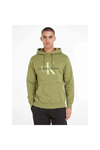 Calvin Klein SEASONAL MONOLOGO REGULAR HOODIE Erkek Yeşil Sweatshirt J30J320805-L9N