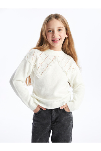 LC Waikiki Crew Neck Self-patterned Long Sleeve Girl's Knitwear Sweater