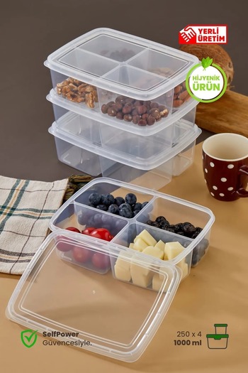 safestore 3 Pieces 4 Compartments 1000ml Vegetable Chicken Meat Container Refrigerator Organizer Storage Box