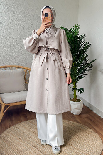Salih Çelebi 2180 Bolero Detailed Trench Coat - Stone Color