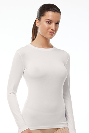 Malabadi Women's Ecru Round Neck Long Sleeve Modal Body 182