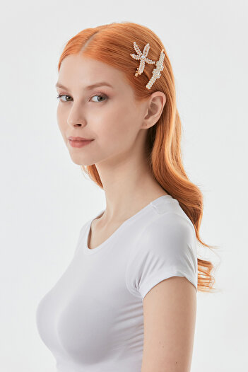 Fulla Moda Set of 2 Pearl and Stone Buckles
