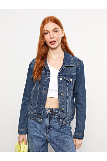 LC Waikiki Front Button Closure Straight Long Sleeve Women's Jean Jacket