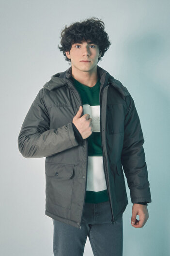 Fulla Moda Double Pocket and Hooded Snap Jacket