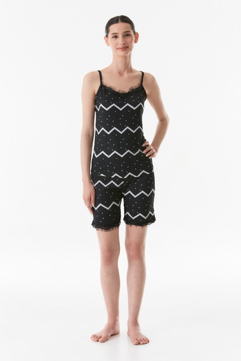 Fulla Moda Lace Patterned Pajama Set with Shorts