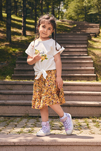 Fulla Moda Floral Printed Front Tie Suit for Girl