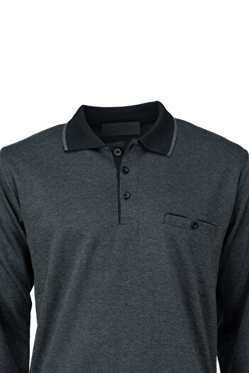 Oppland Men's Winter Sweater Cotton Woven Buttoned Polo Collar Pocket Long Sleeve Date Pattern Comfortable
