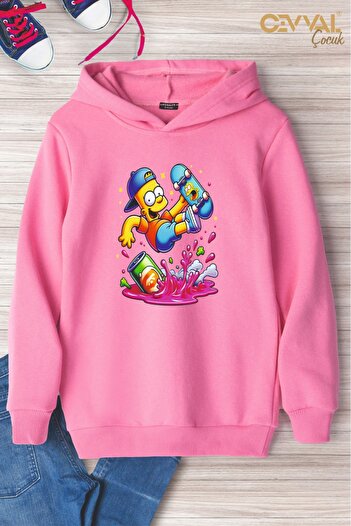 Cevval Printed Hooded Oversize Children's Sweat Shirt